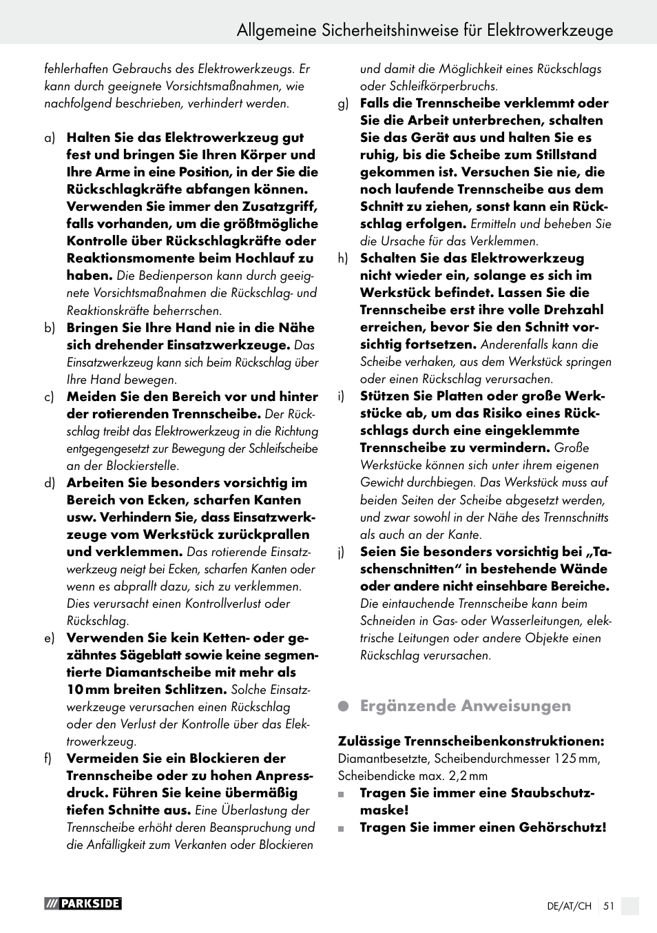 Ergänzende anweisungen | Parkside PMNF 1350 A1 User Manual | Page 51 / 55