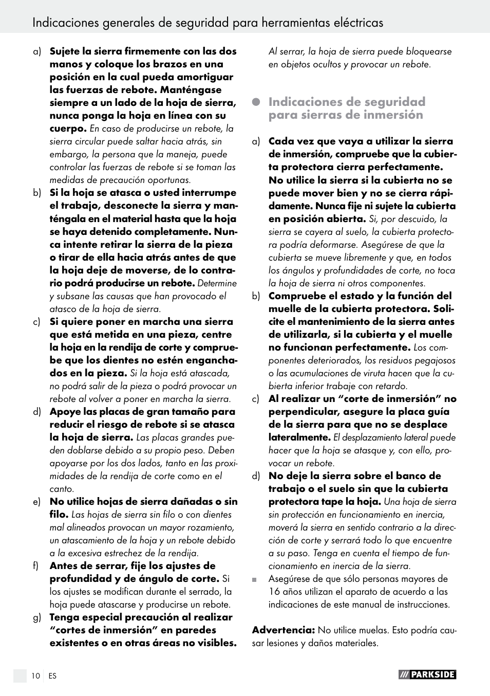 Parkside PTS 480 A1 User Manual | Page 10 / 55