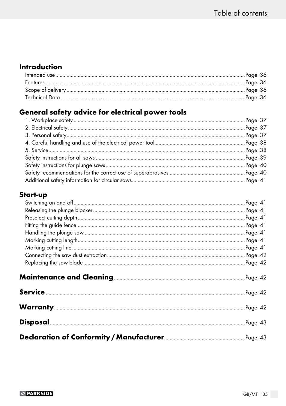 Parkside PTS 480 A1 User Manual | Page 35 / 55