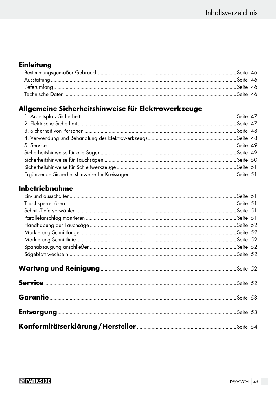 Parkside PTS 480 A1 User Manual | Page 45 / 55