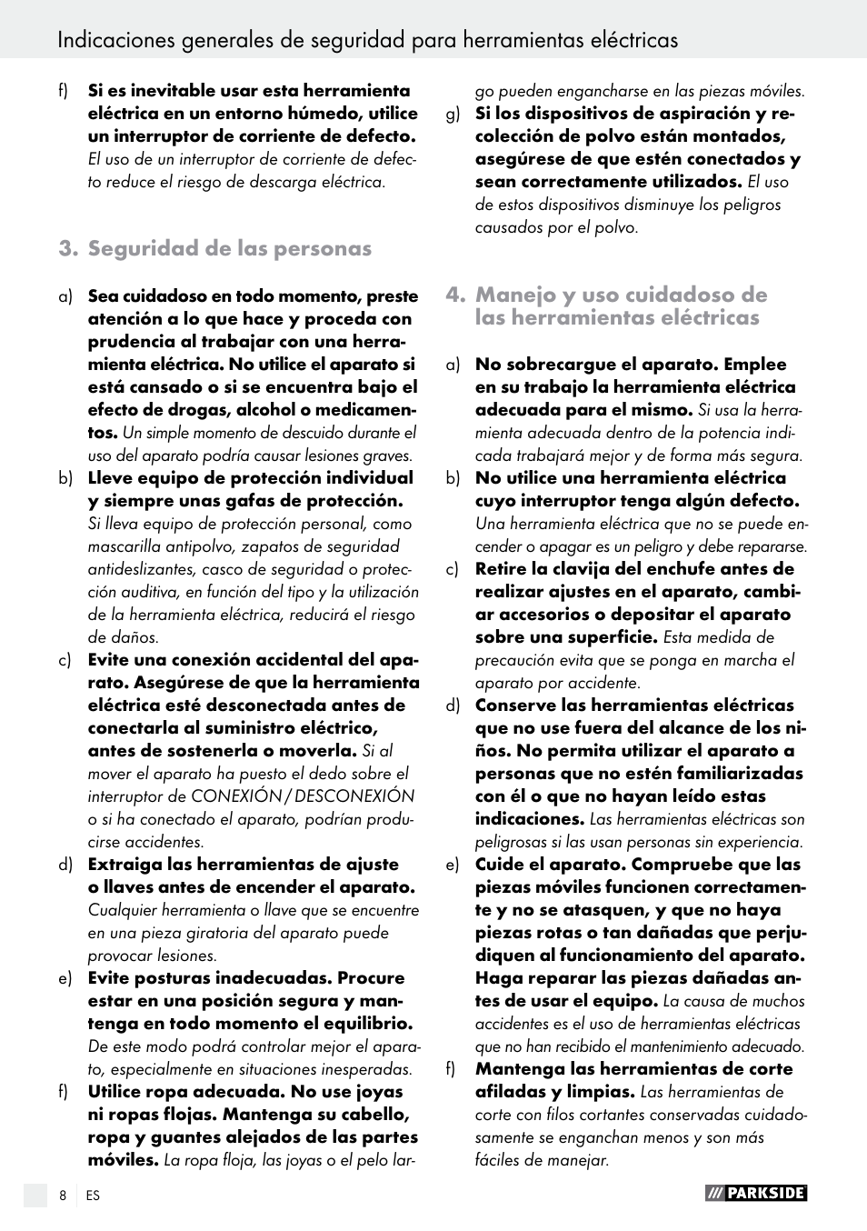 Seguridad de las personas | Parkside PTS 480 A1 User Manual | Page 8 / 55