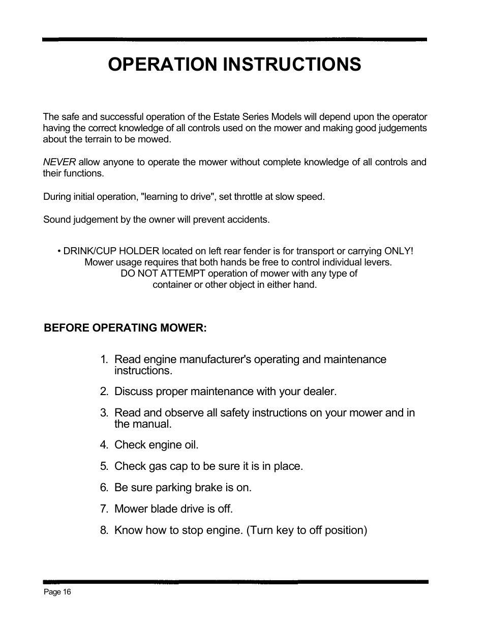 Operation instructions | Dixon ZTR 5424 User Manual | Page 18 / 48