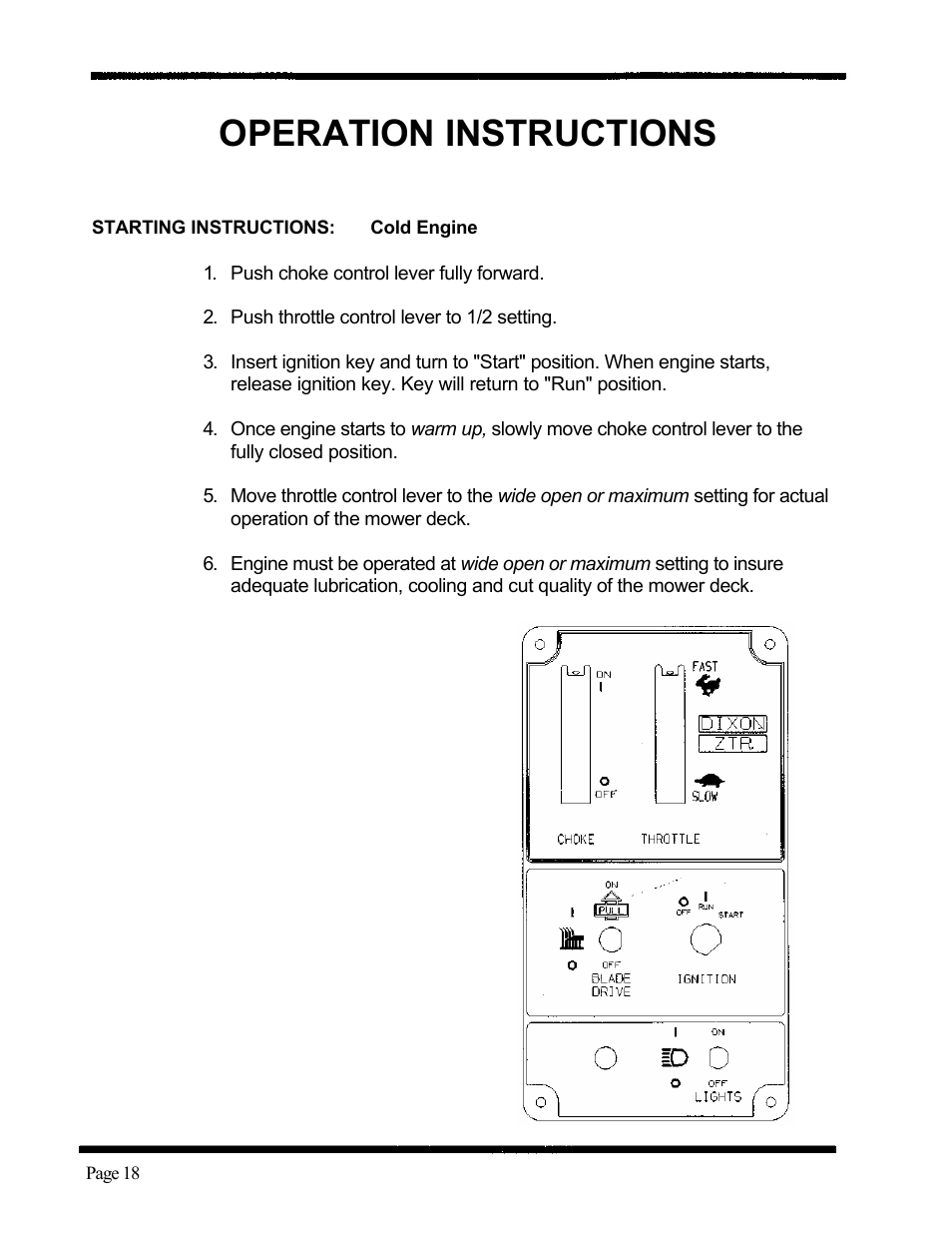 Operation instructions | Dixon ZTR 5424 User Manual | Page 20 / 48