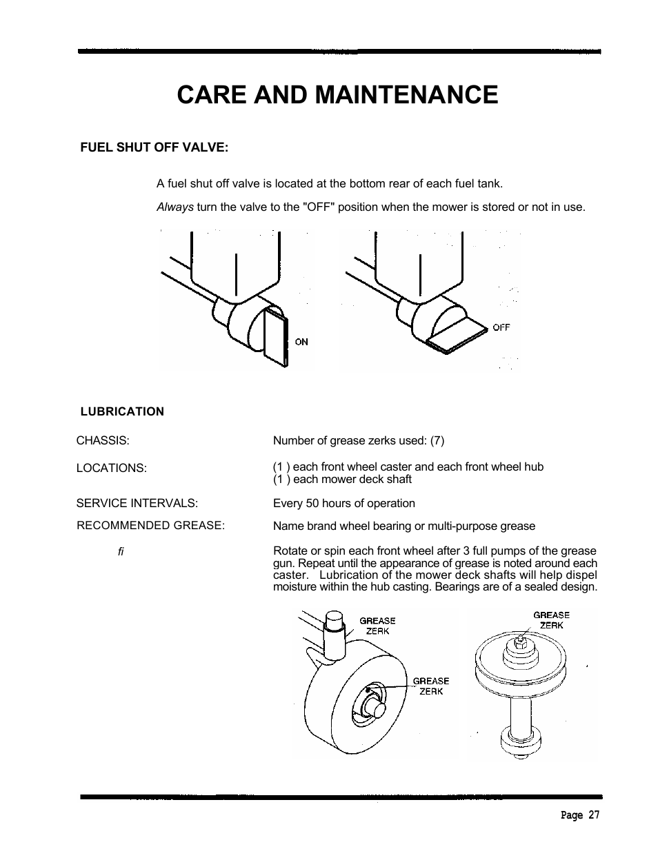 Care and maintenance | Dixon ZTR 5424 User Manual | Page 29 / 48