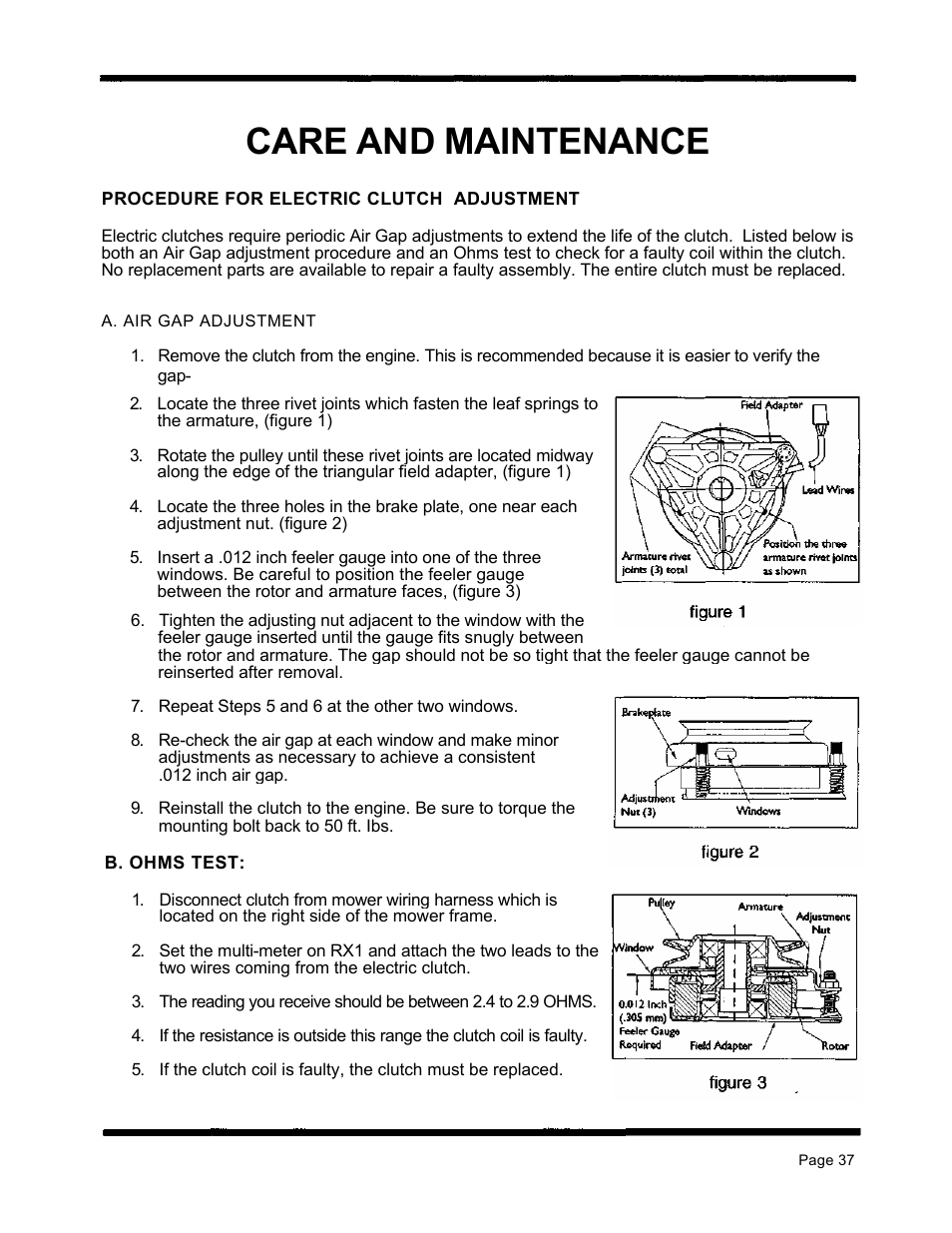 Care and maintenance | Dixon ZTR 5424 User Manual | Page 39 / 48