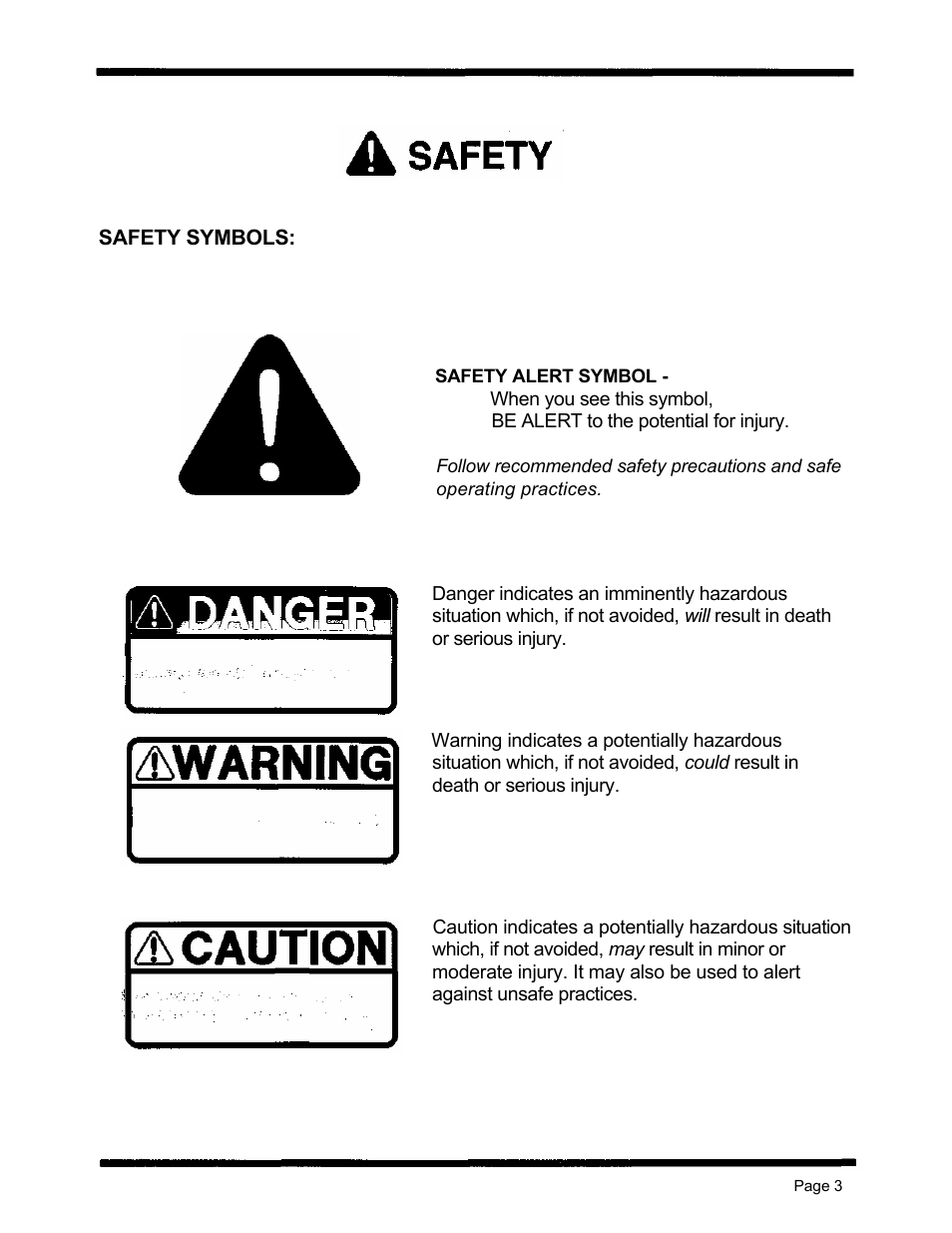 Safety symbols | Dixon ZTR 5424 User Manual | Page 5 / 48