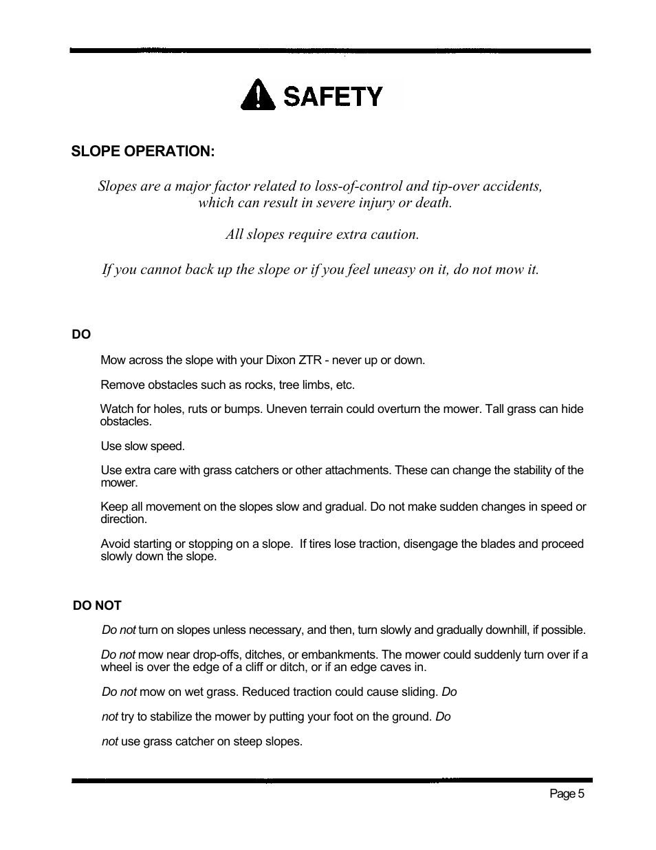 Slope operation | Dixon ZTR 5424 User Manual | Page 7 / 48