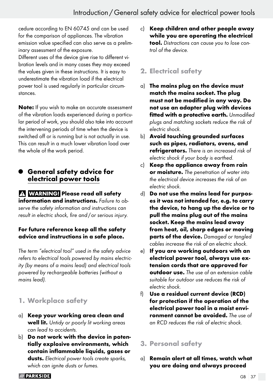 Parkside PTS 480 A1 User Manual | Page 37 / 44