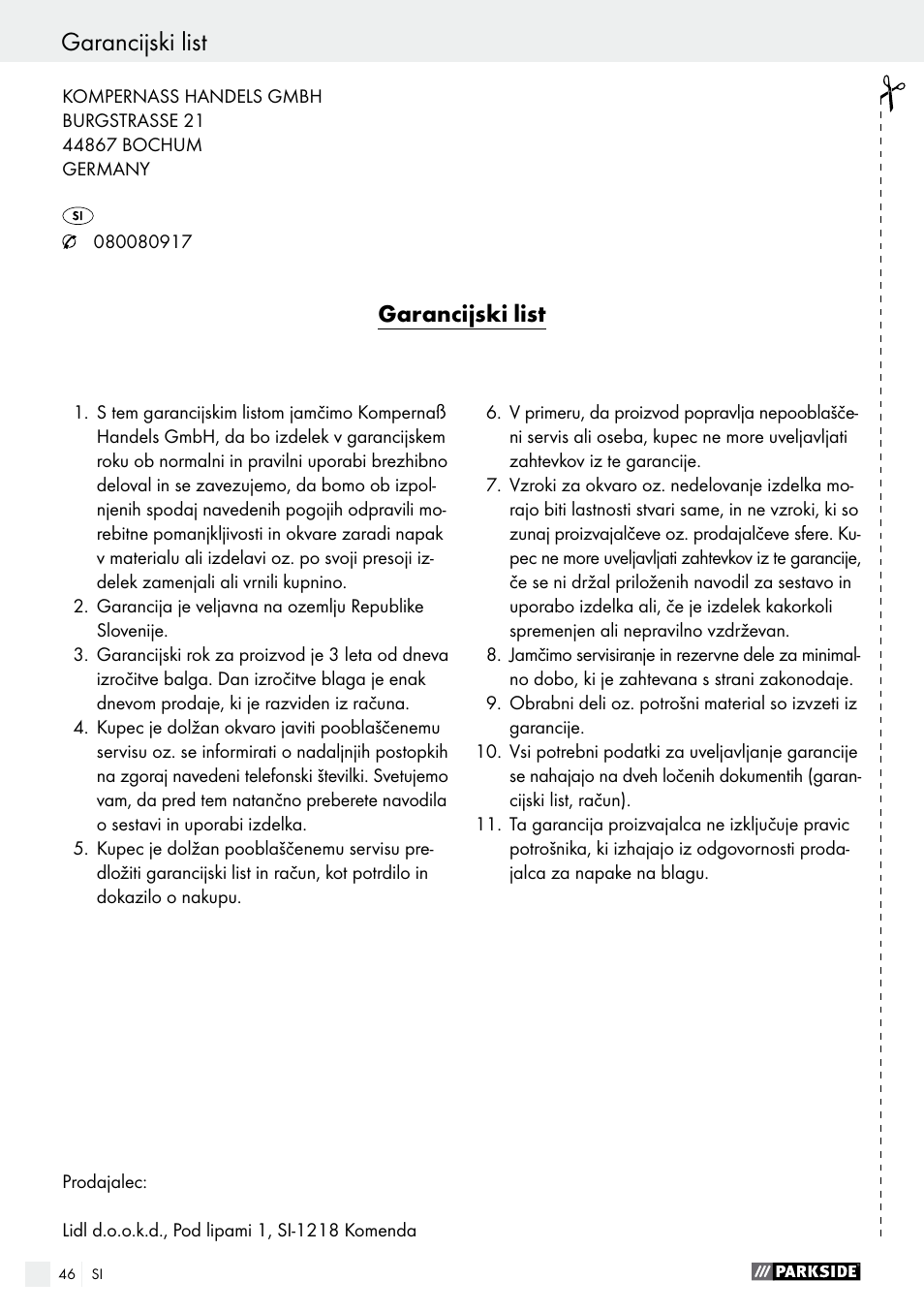 Parkside PTS 480 A1 User Manual | Page 46 / 77