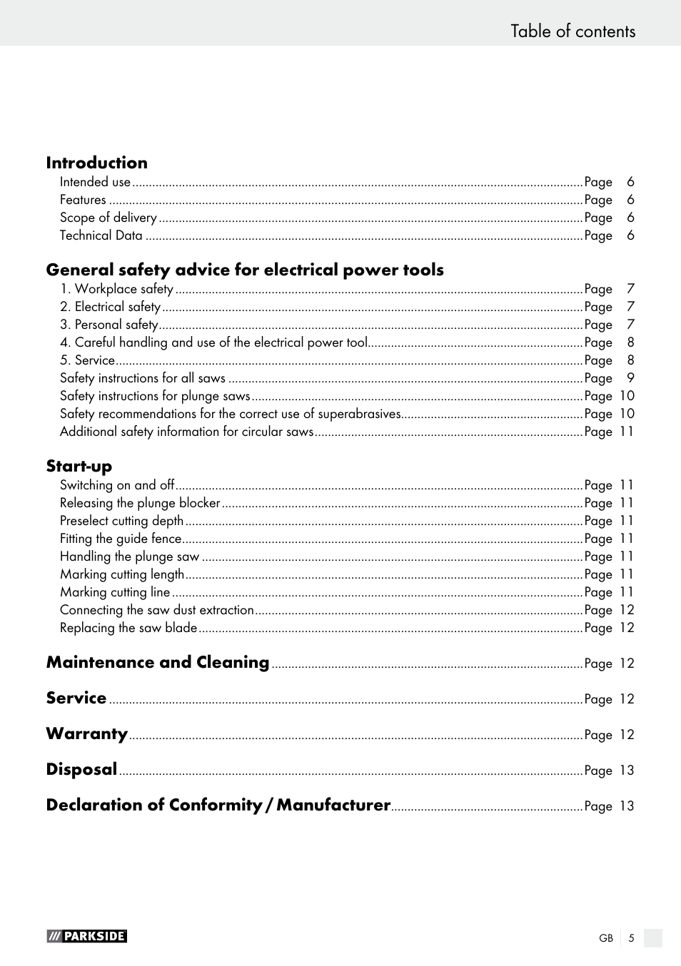 Parkside PTS 480 A1 User Manual | Page 5 / 77