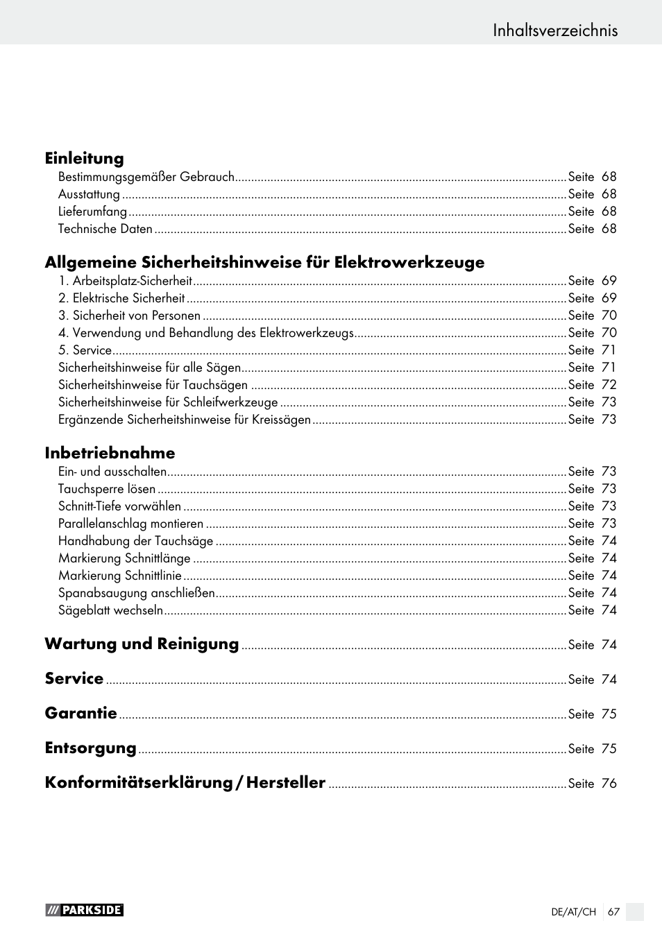 Parkside PTS 480 A1 User Manual | Page 67 / 77