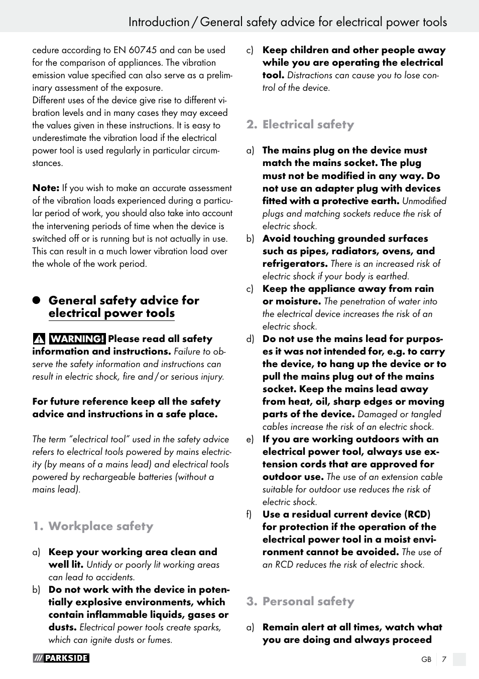 Parkside PTS 480 A1 User Manual | Page 7 / 77