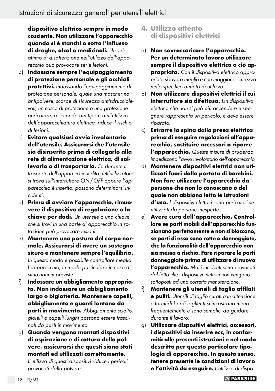 Utilizzo attento di dispositivi elettrici | Parkside PFS 710 B1 User Manual | Page 18 / 52