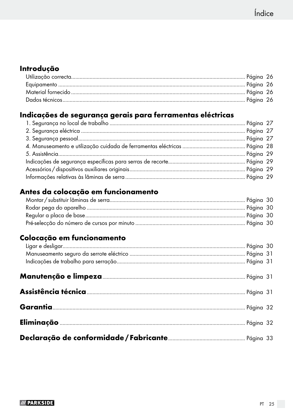 Índice | Parkside PFS 710 B1 User Manual | Page 25 / 52
