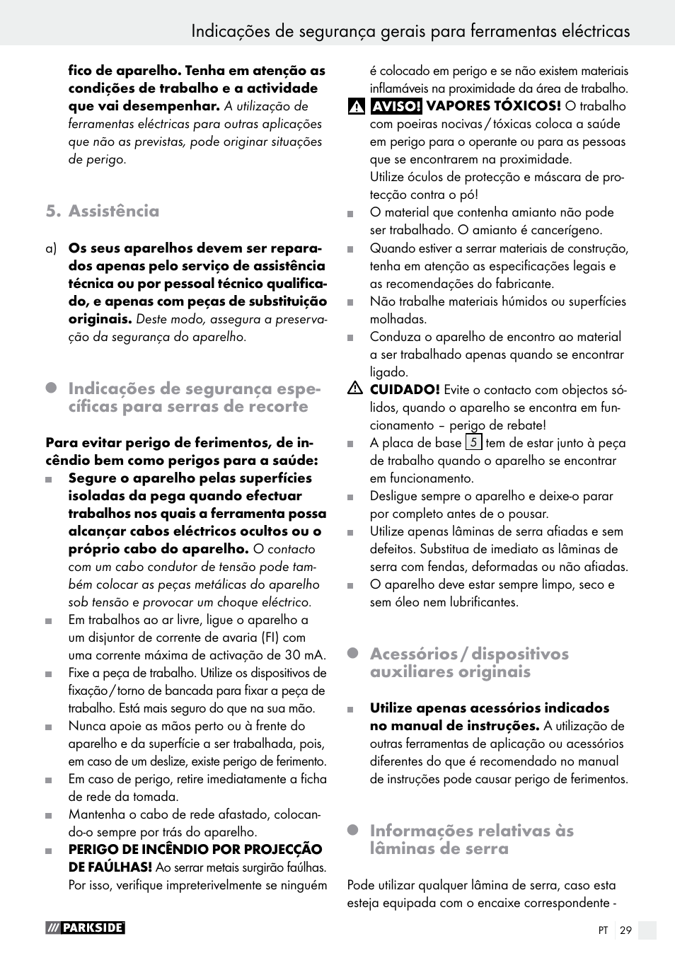 Assistência, Acessórios / dispositivos auxiliares originais, Informações relativas às lâminas de serra | Parkside PFS 710 B1 User Manual | Page 29 / 52
