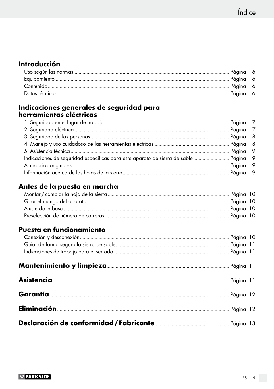 Índice | Parkside PFS 710 B1 User Manual | Page 5 / 52