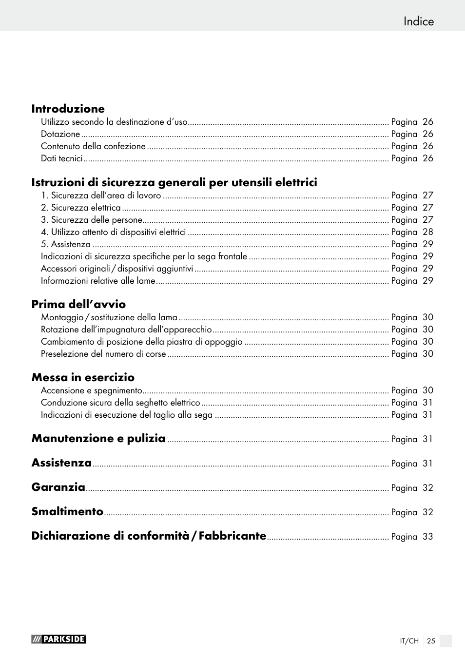 Indice | Parkside PFS 710 B1 User Manual | Page 25 / 43