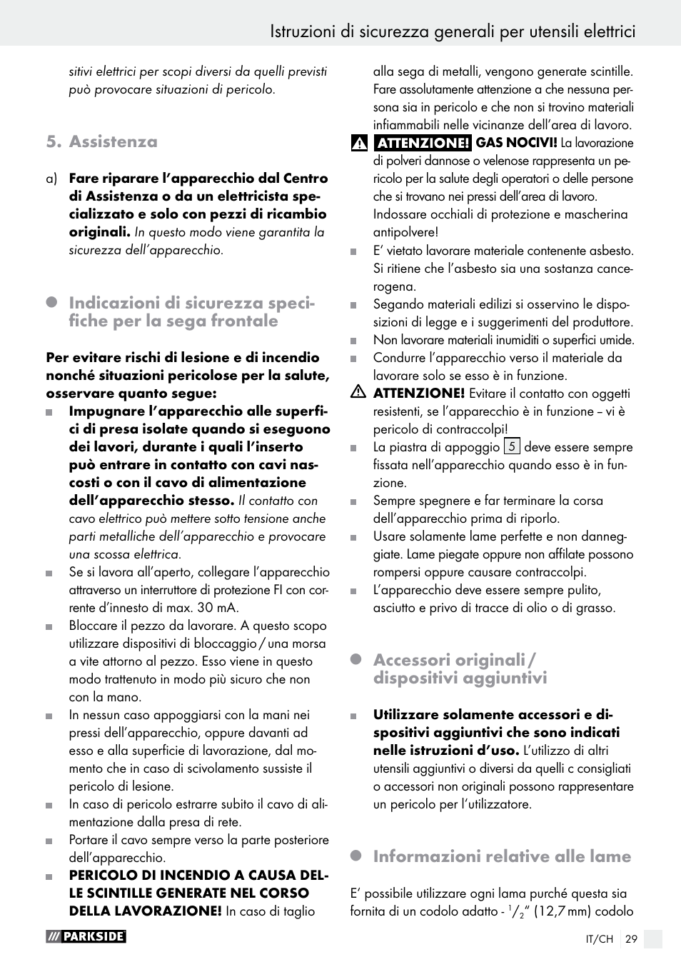 Assistenza, Accessori originali / dispositivi aggiuntivi, Informazioni relative alle lame | Parkside PFS 710 B1 User Manual | Page 29 / 43