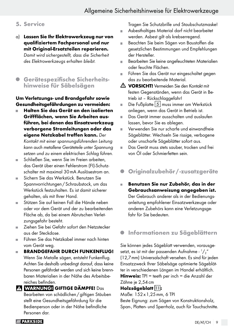 Service, Originalzubehör / -zusatzgeräte, Informationen zu sägeblättern | Parkside PFS 710 B1 User Manual | Page 9 / 43