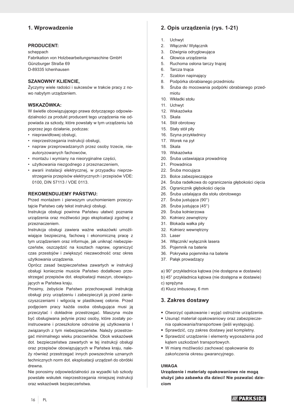 Parkside PZKS 1500 A1 User Manual | Page 21 / 100