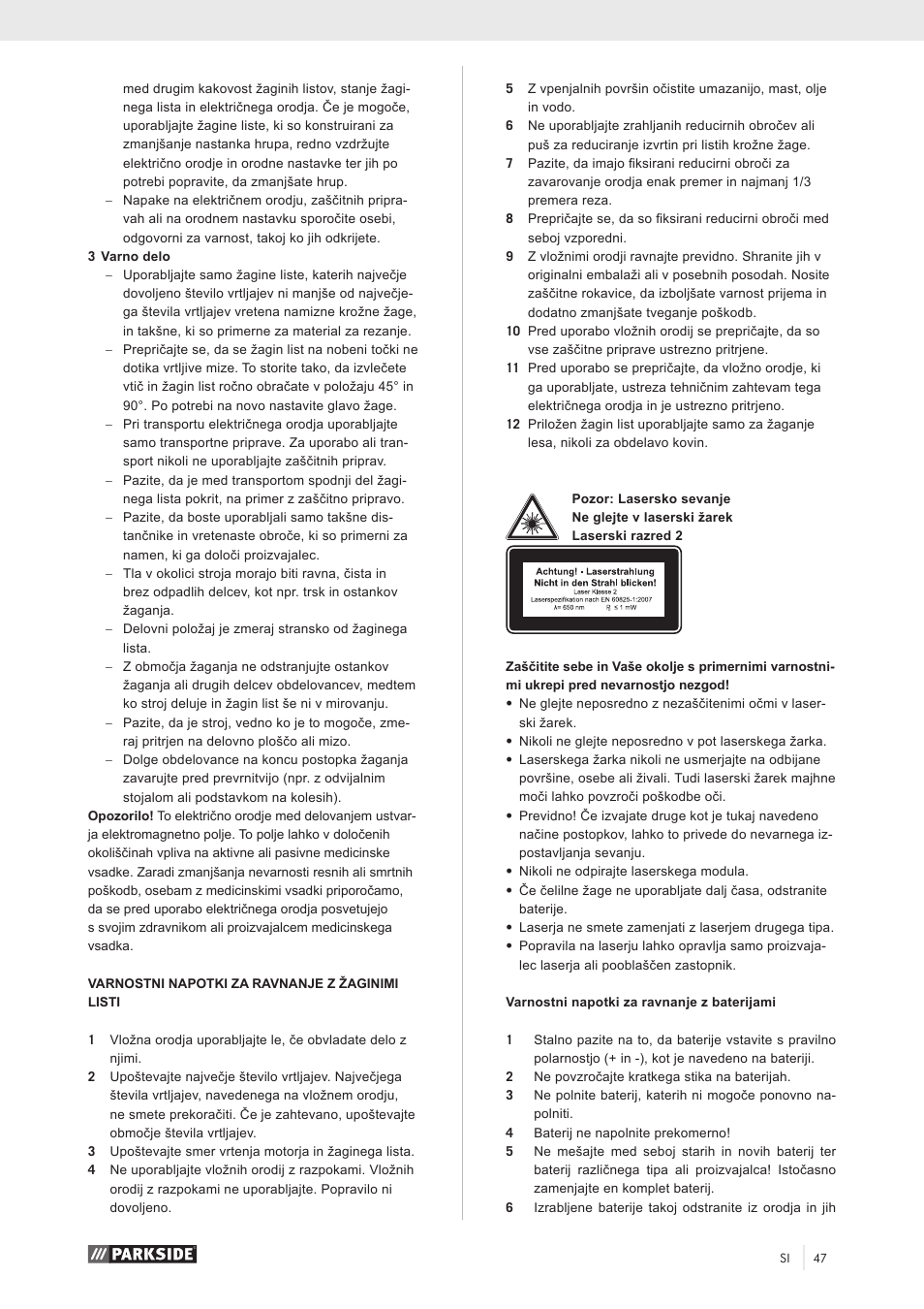 Parkside PZKS 1500 A1 User Manual | Page 52 / 100