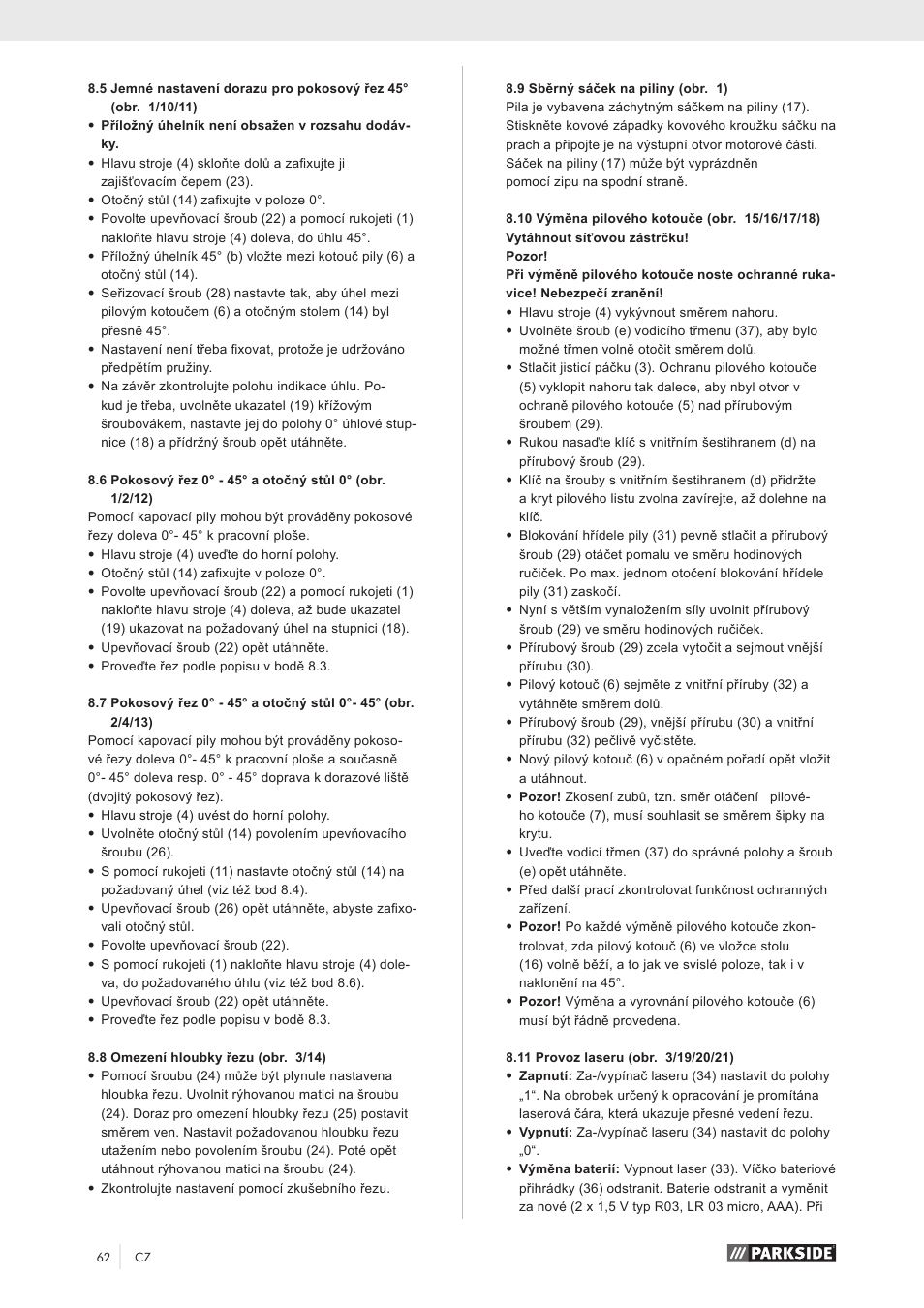 Parkside PZKS 1500 A1 User Manual | Page 67 / 100