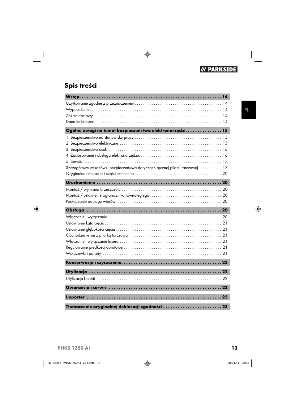 Parkside PHKS 1350 A1 User Manual | Page 16 / 88