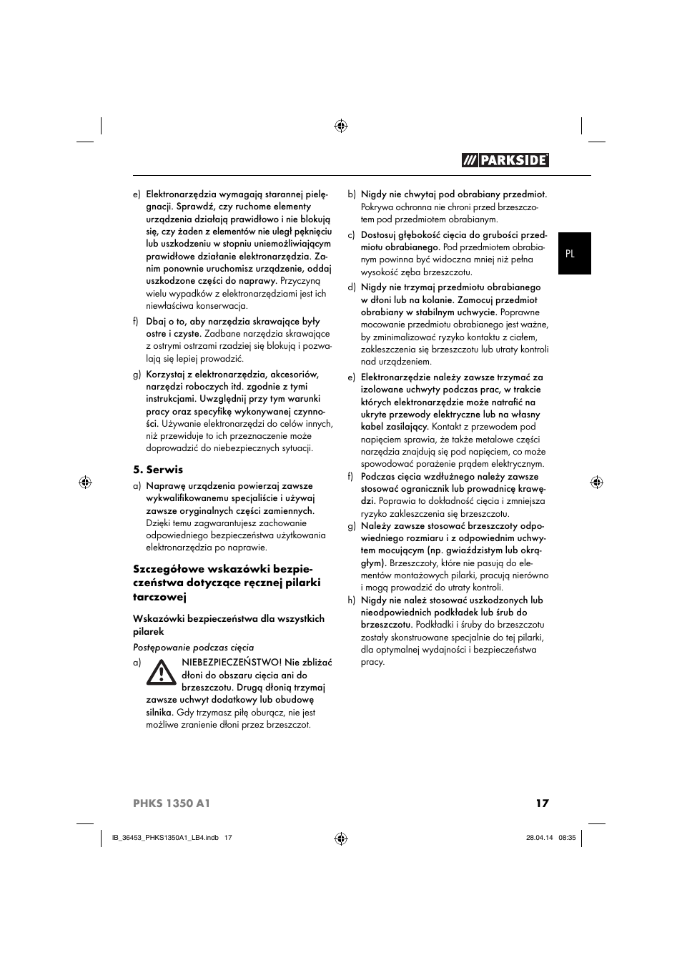Parkside PHKS 1350 A1 User Manual | Page 20 / 88