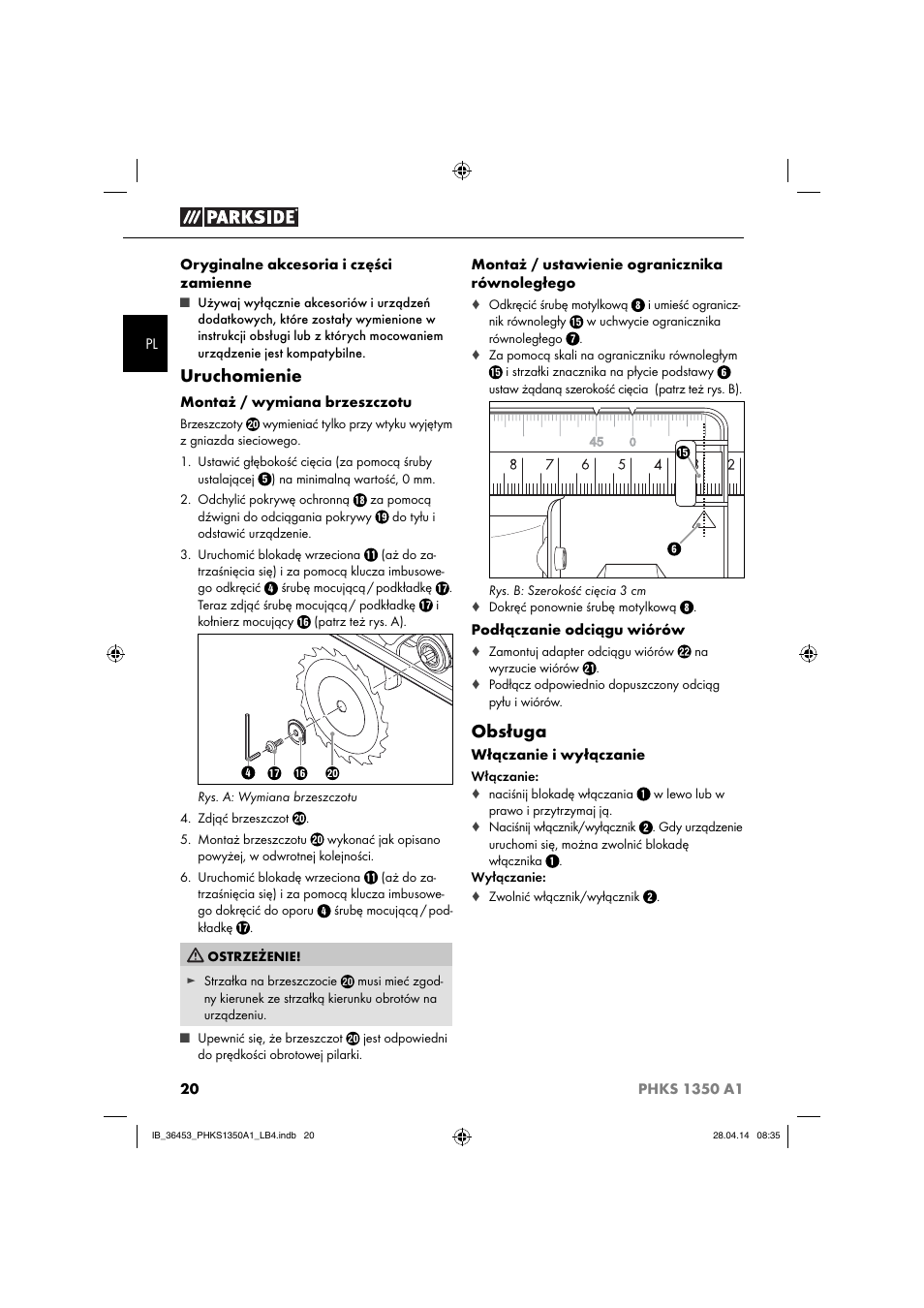 Uruchomienie, Obsługa | Parkside PHKS 1350 A1 User Manual | Page 23 / 88