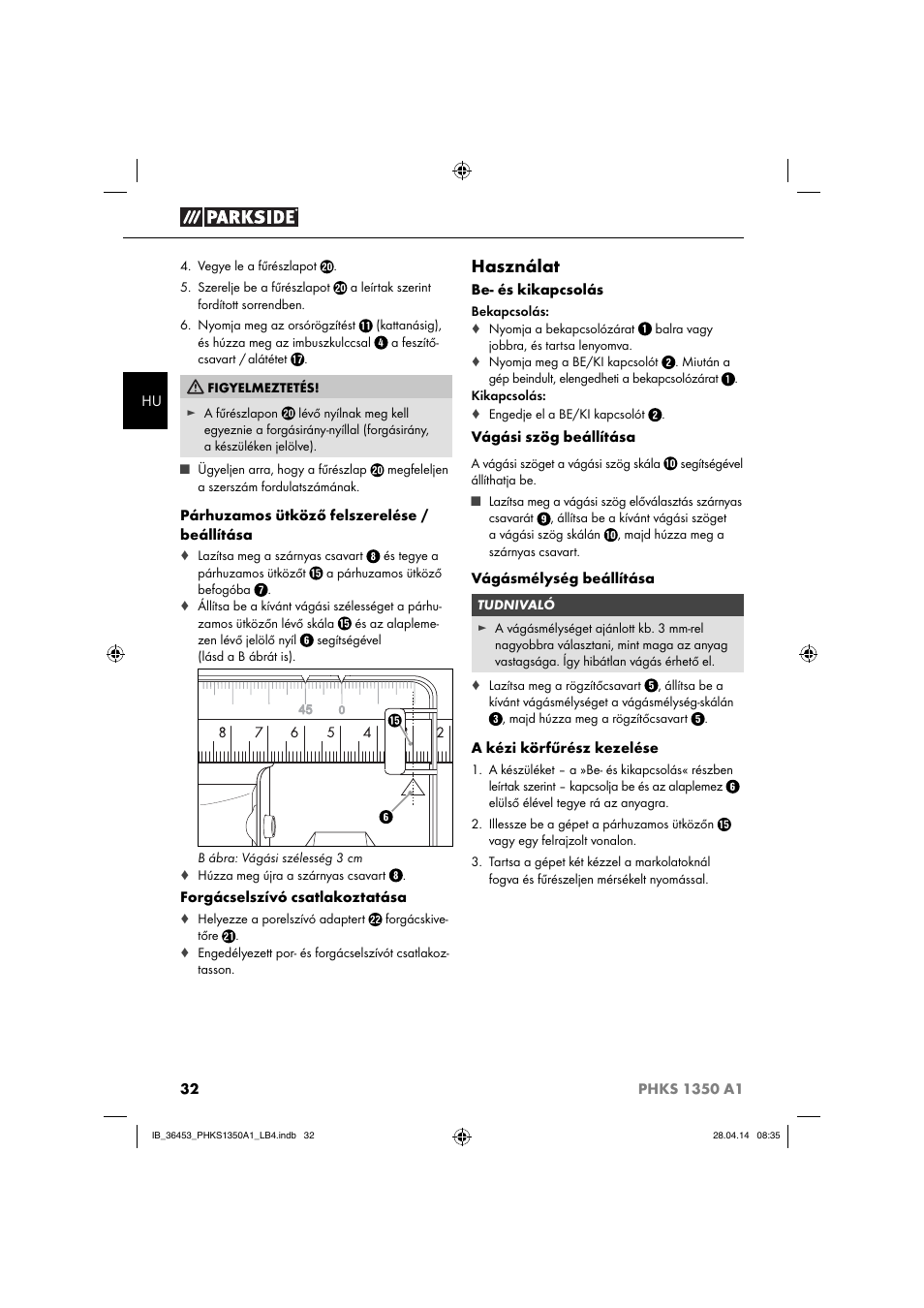 Használat | Parkside PHKS 1350 A1 User Manual | Page 35 / 88