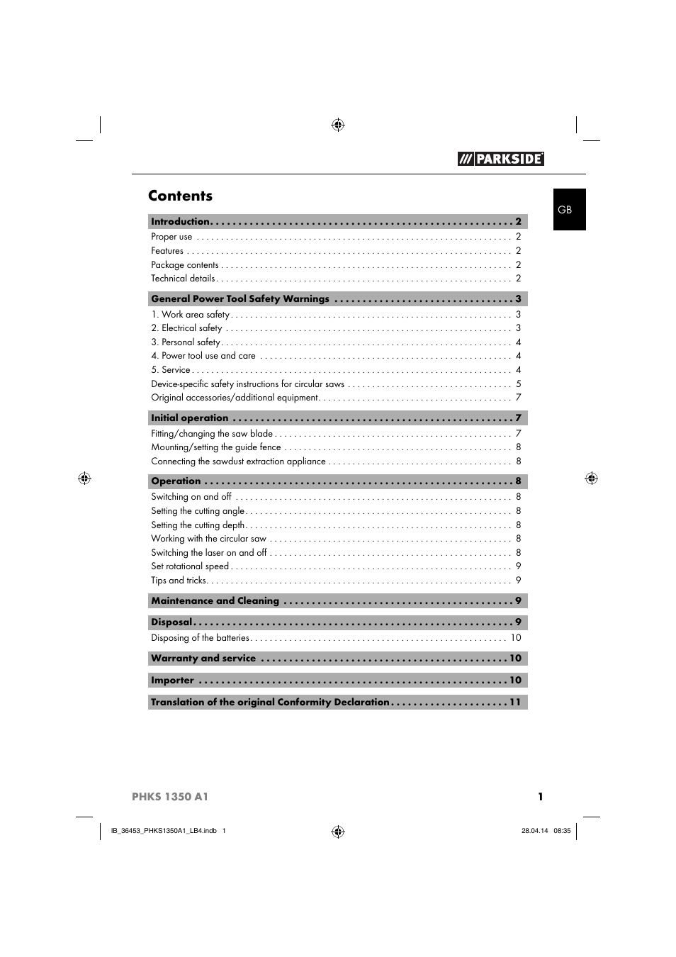 Parkside PHKS 1350 A1 User Manual | Page 4 / 88