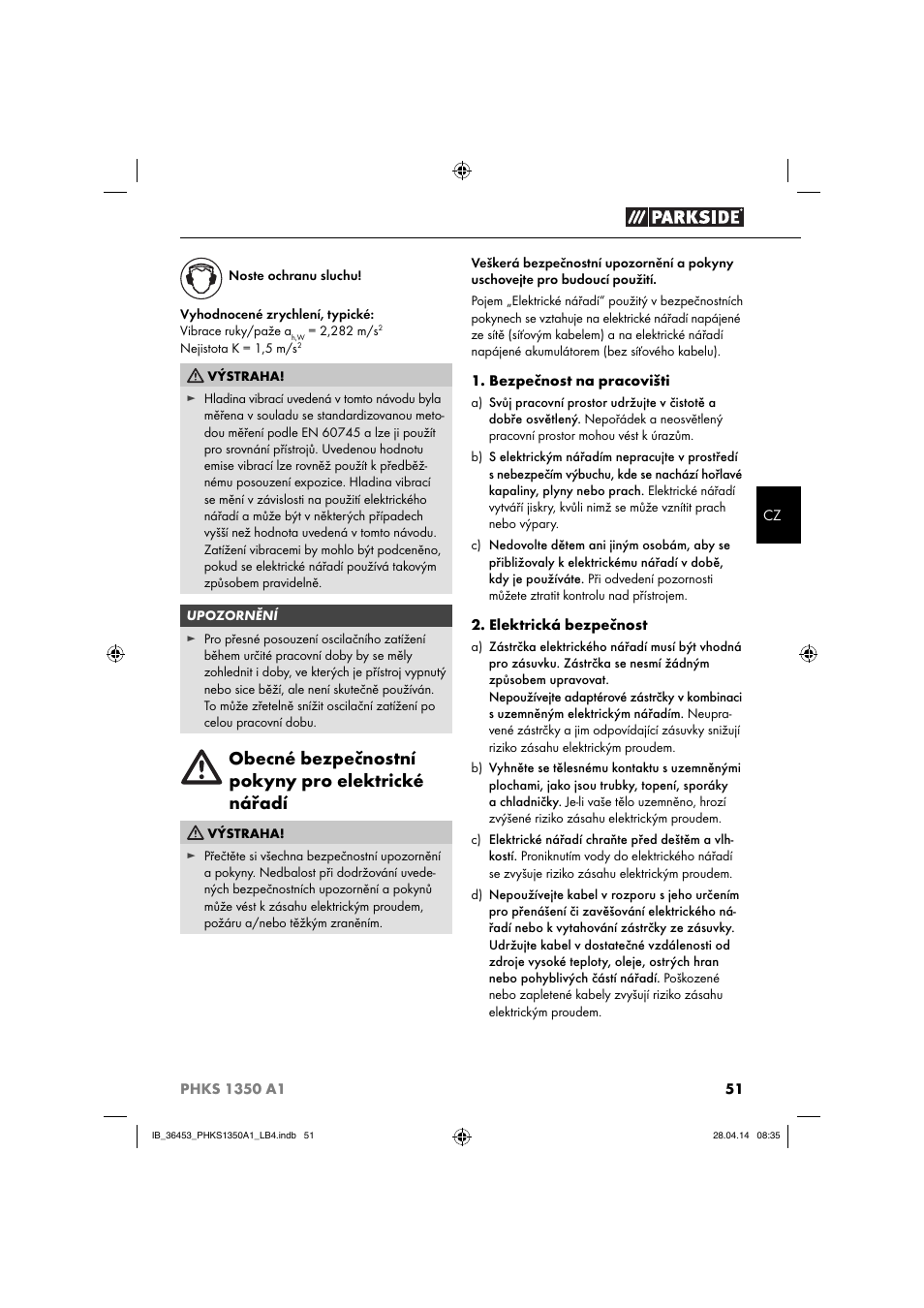 Obecné bezpečnostní pokyny pro elektrické nářadí | Parkside PHKS 1350 A1 User Manual | Page 54 / 88