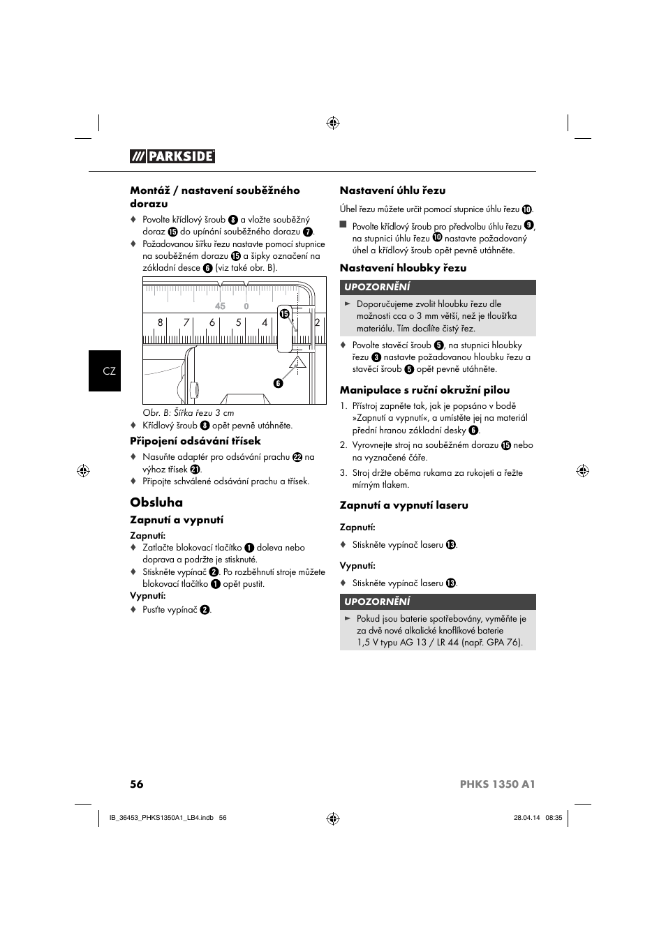 Obsluha | Parkside PHKS 1350 A1 User Manual | Page 59 / 88