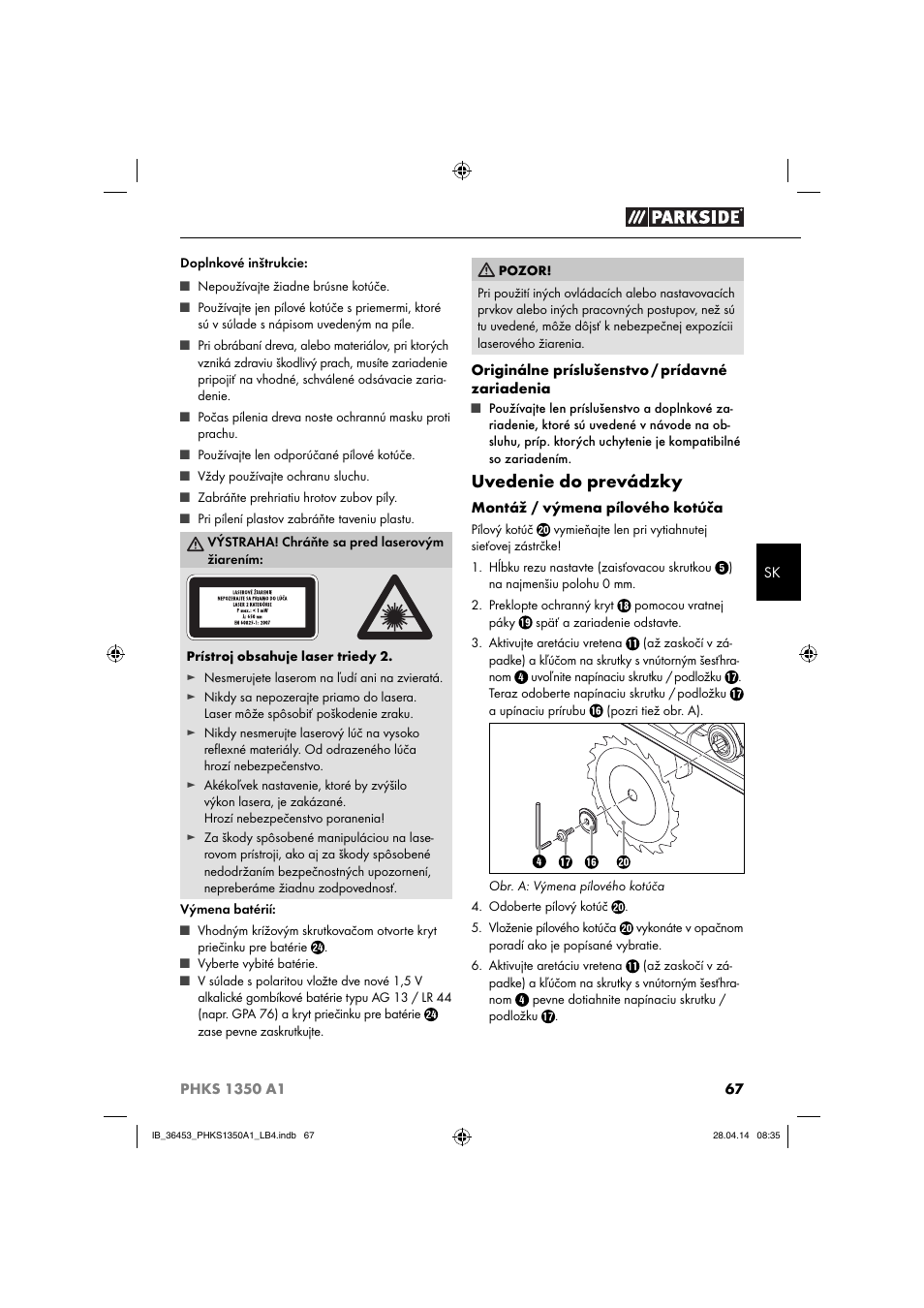 Uvedenie do prevádzky | Parkside PHKS 1350 A1 User Manual | Page 70 / 88