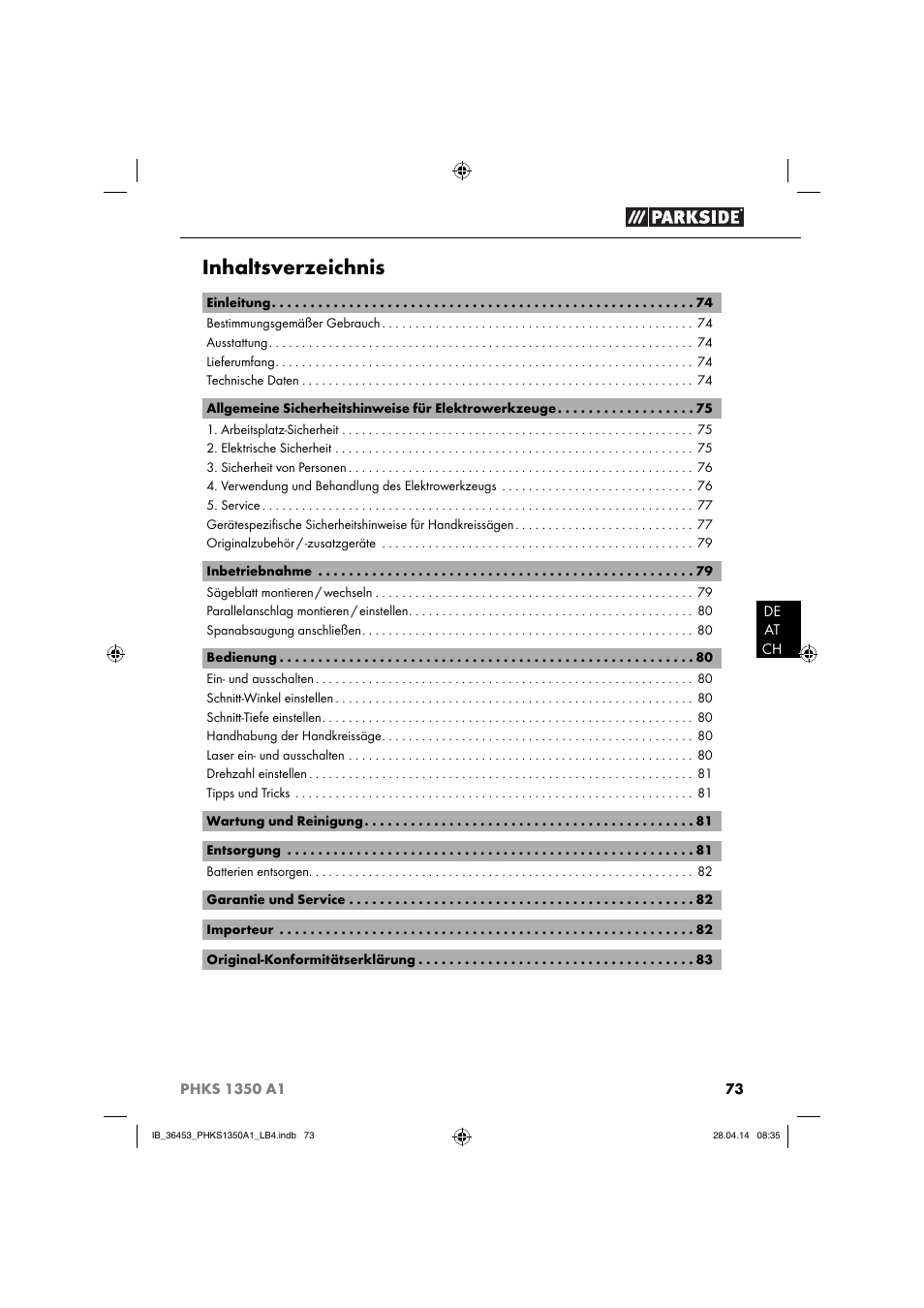 Parkside PHKS 1350 A1 User Manual | Page 76 / 88