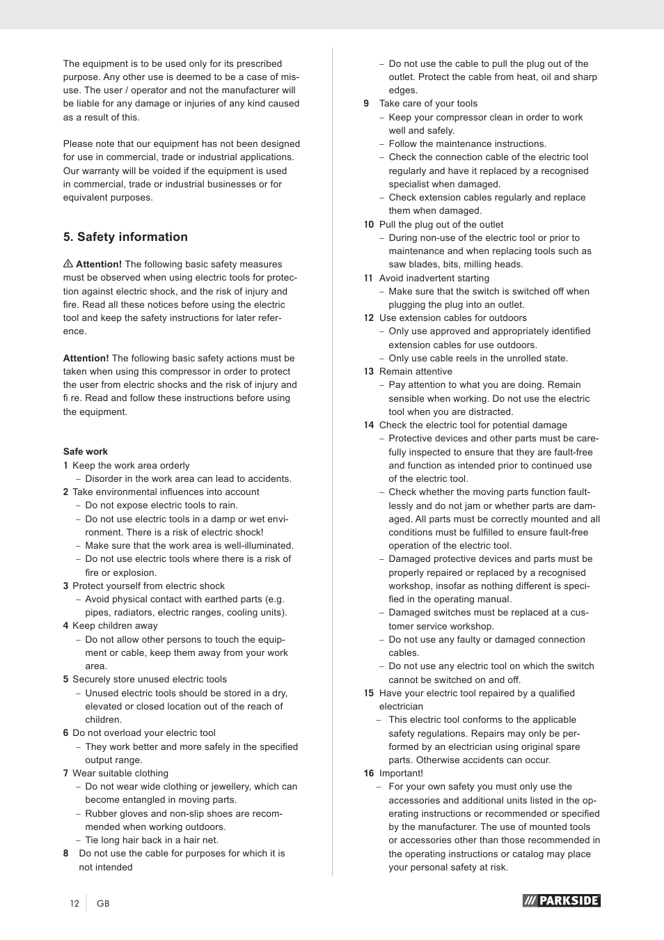 Safety information | Parkside PKO 270 A1 User Manual | Page 17 / 56