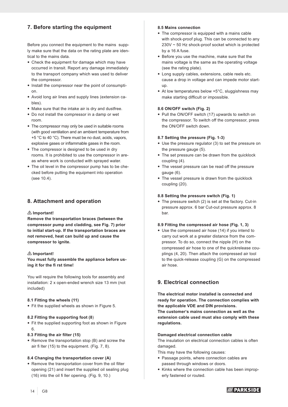 Before starting the equipment, Attachment and operation, Electrical connection | Parkside PKO 270 A1 User Manual | Page 19 / 56