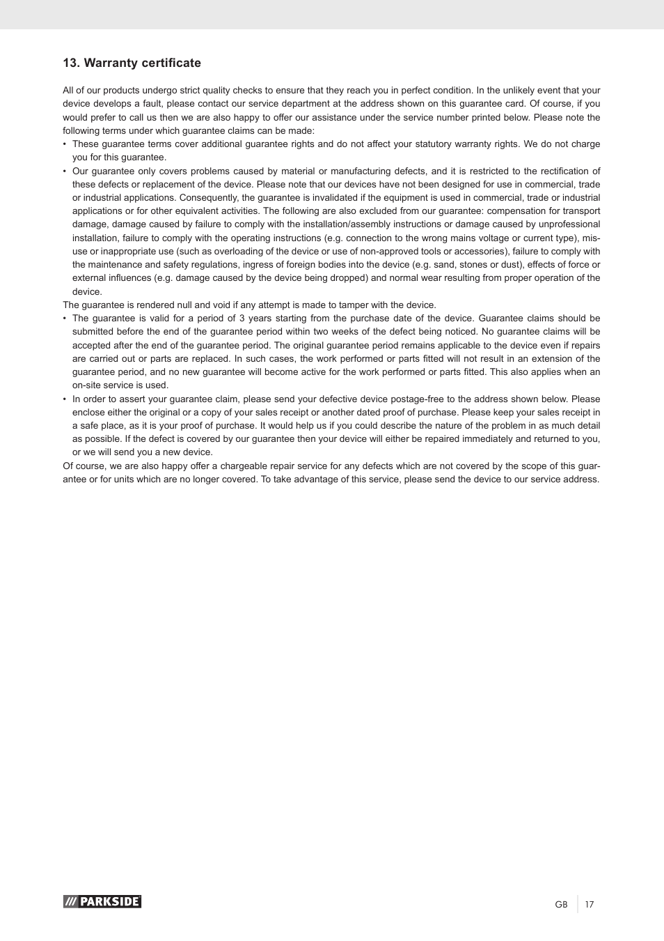 Warranty certificate | Parkside PKO 270 A1 User Manual | Page 22 / 56