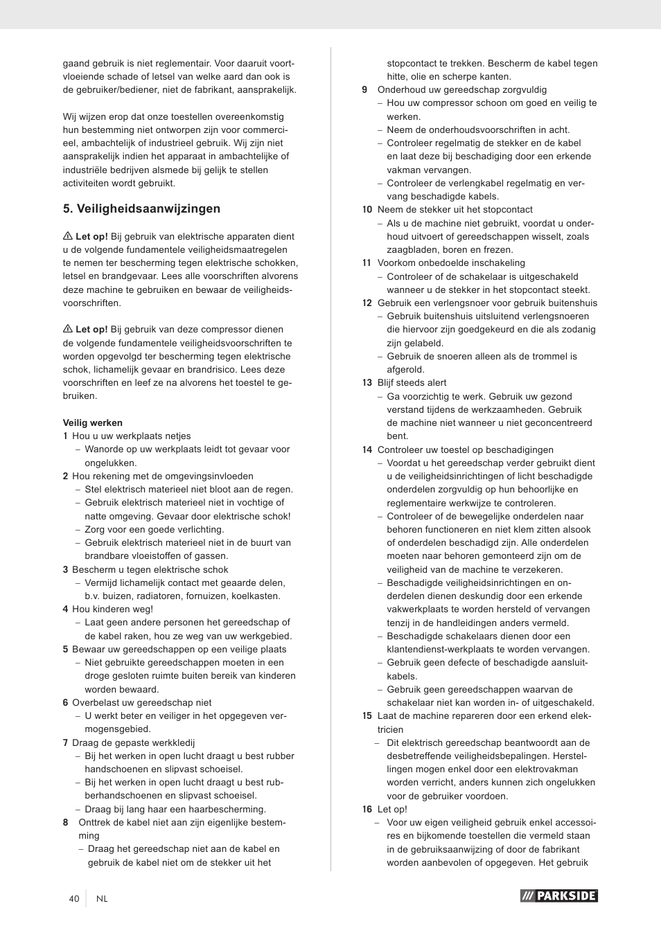 Veiligheidsaanwijzingen | Parkside PKO 270 A1 User Manual | Page 45 / 56