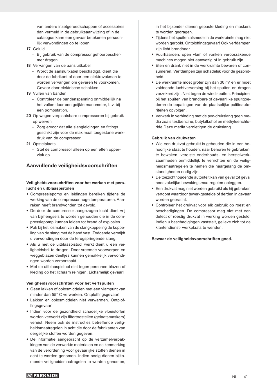 Aanvullende veiligheidsvoorschriften | Parkside PKO 270 A1 User Manual | Page 46 / 56