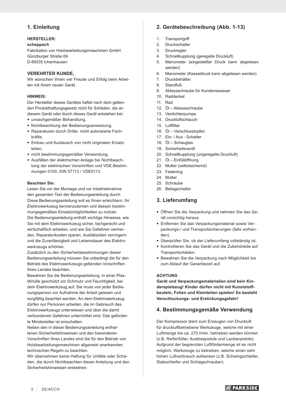 Einleitung, Gerätebeschreibung (abb. 1-13), Lieferumfang | Bestimmungsgemäße verwendung | Parkside PKO 270 A1 User Manual | Page 7 / 56