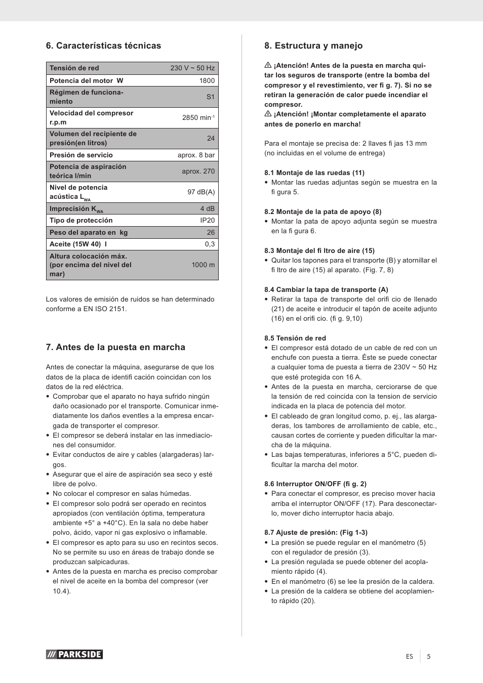 Características técnicas, Antes de la puesta en marcha, Estructura y manejo | Parkside PKO 270 A1 User Manual | Page 10 / 56