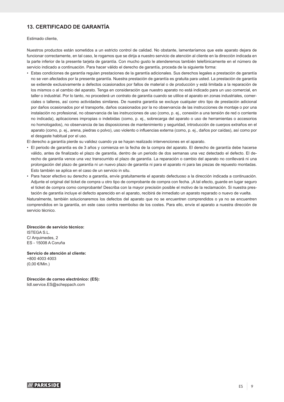 Certificado de garantía | Parkside PKO 270 A1 User Manual | Page 14 / 56