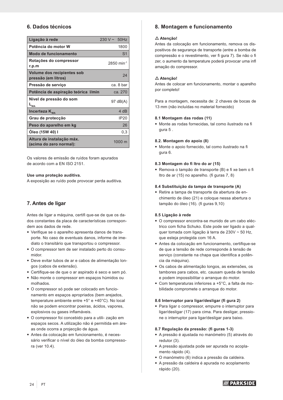 Dados técnicos, Antes de ligar, Montagem e funcionamento | Parkside PKO 270 A1 User Manual | Page 29 / 56