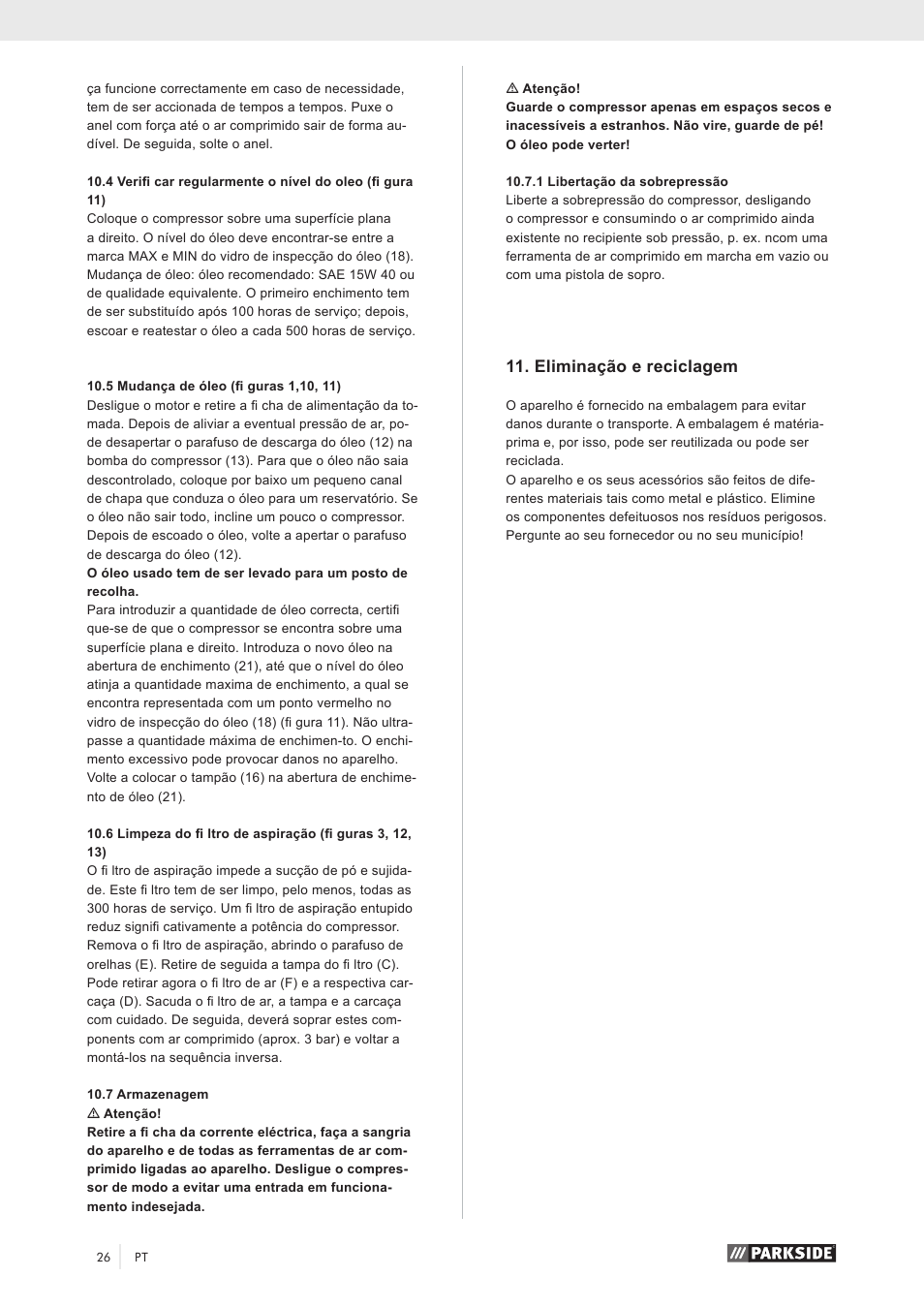 Eliminação e reciclagem | Parkside PKO 270 A1 User Manual | Page 31 / 56