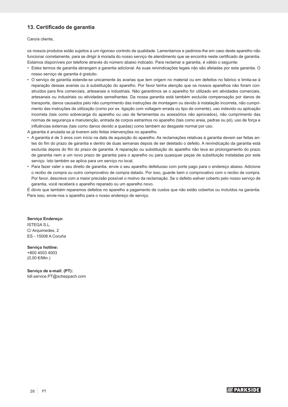 Certificado de garantia | Parkside PKO 270 A1 User Manual | Page 33 / 56