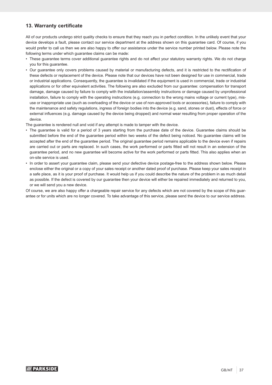 Warranty certificate | Parkside PKO 270 A1 User Manual | Page 42 / 56