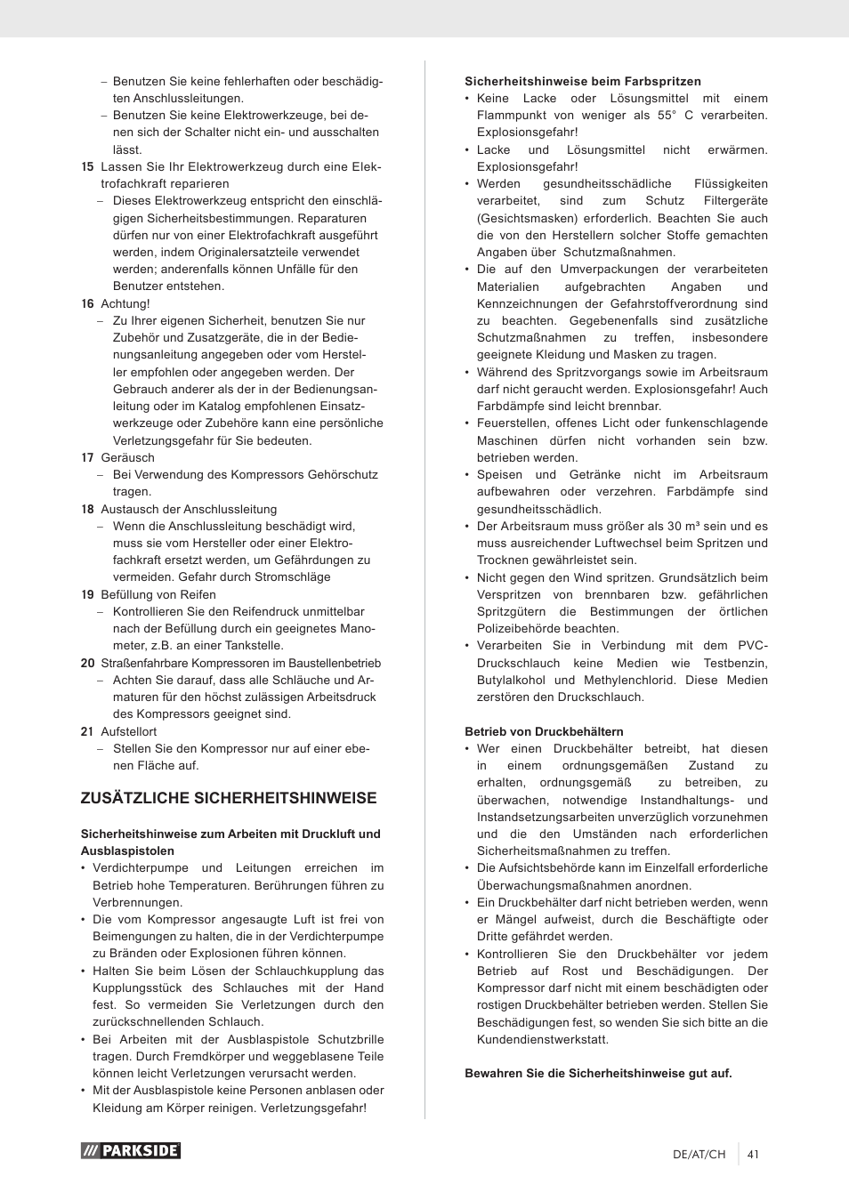 Zusätzliche sicherheitshinweise | Parkside PKO 270 A1 User Manual | Page 46 / 56