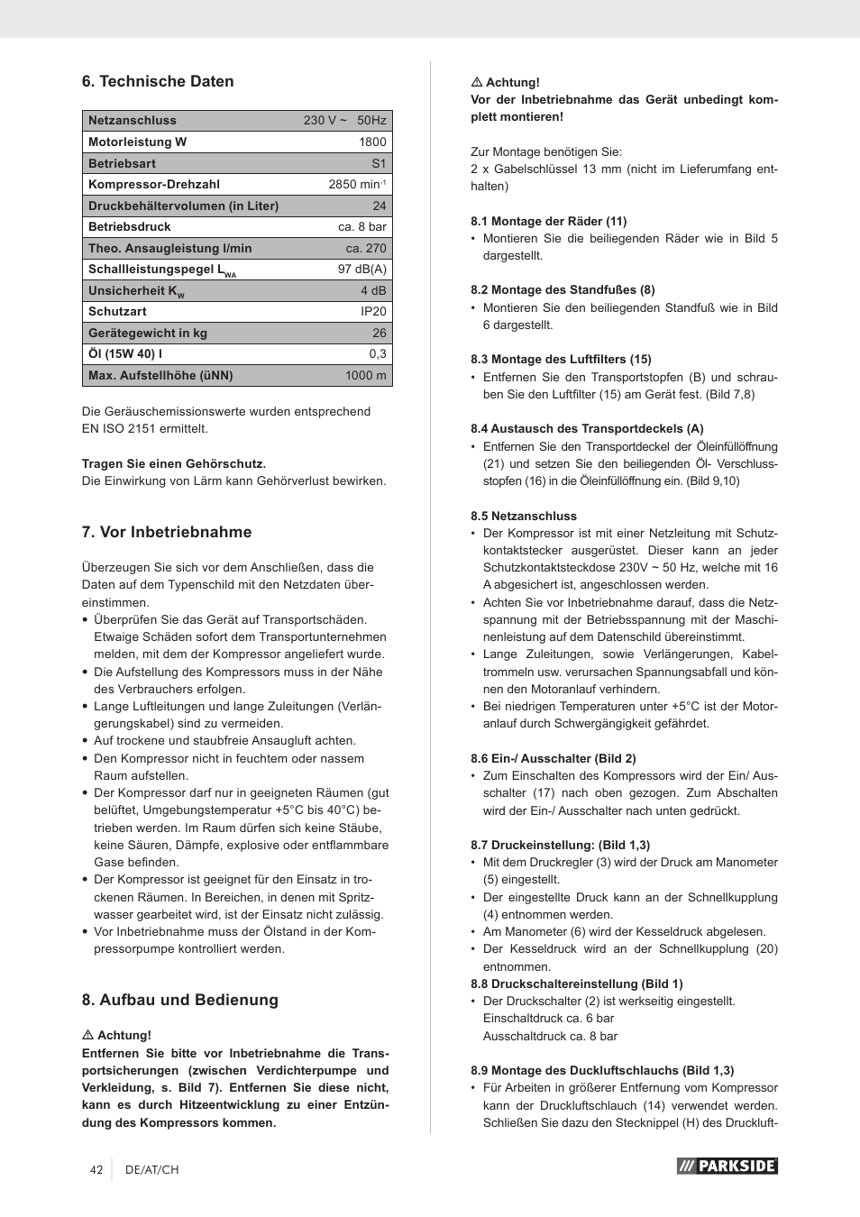 Technische daten, Vor inbetriebnahme, Aufbau und bedienung | Parkside PKO 270 A1 User Manual | Page 47 / 56