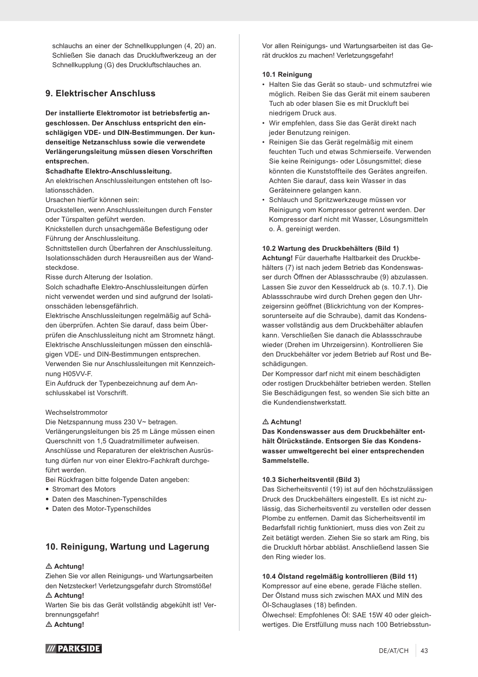 Elektrischer anschluss, Reinigung, wartung und lagerung | Parkside PKO 270 A1 User Manual | Page 48 / 56